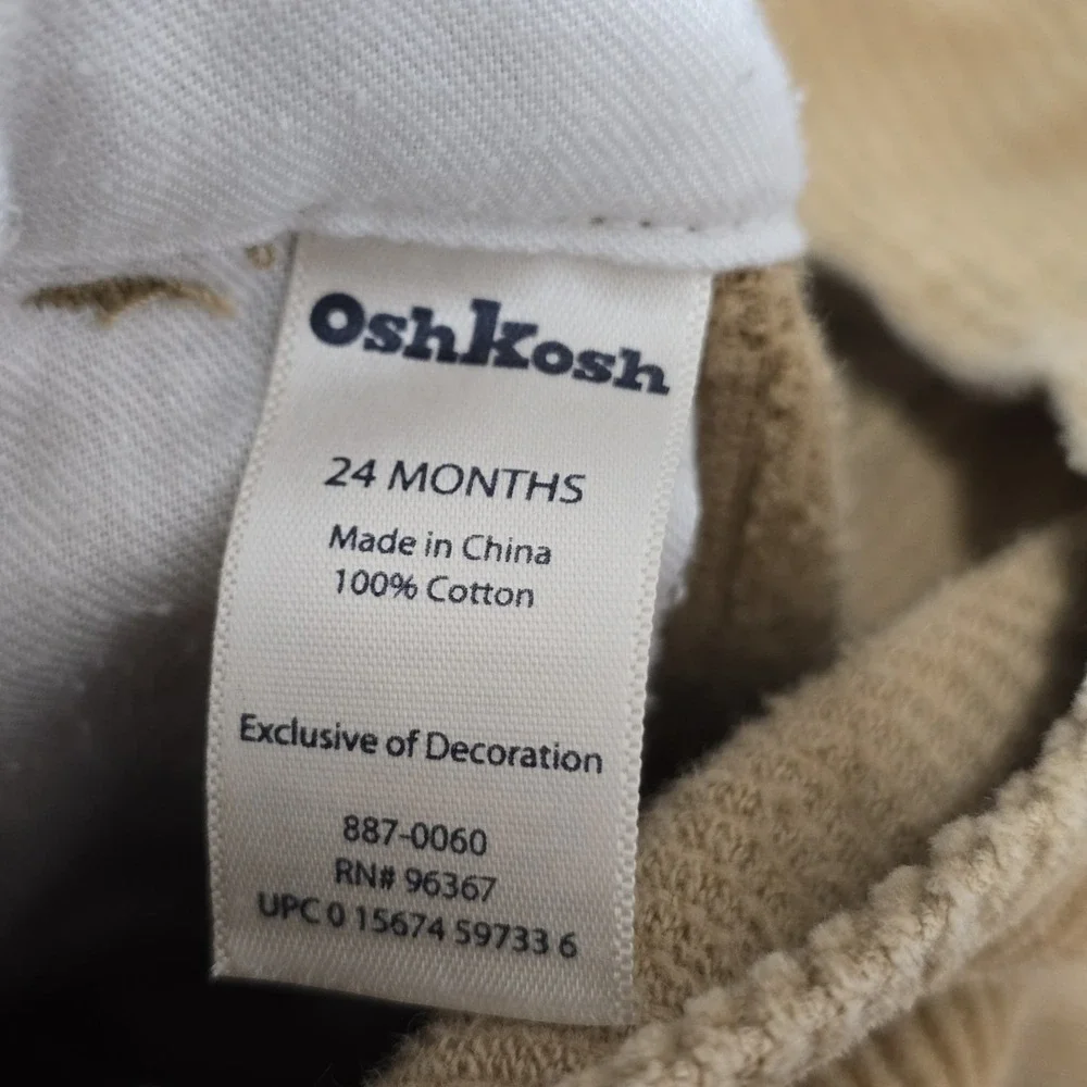 OshKosh B'gosh Vestbak Corduroy Overalls Tan 24 Months Snap Leg Cotton Toddler